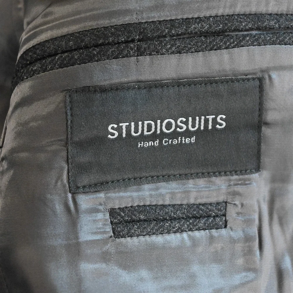 Studiosuits 46L Herringbone Naples 100% Wool Tweed Blazer Suit Jacket Sport Coat